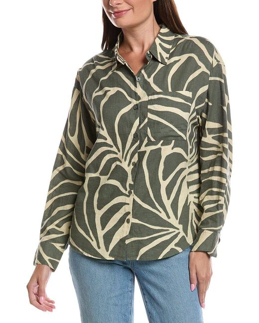 Z Supply Green Alfie Tova Palm Button-Up Linen-Blend Blouse