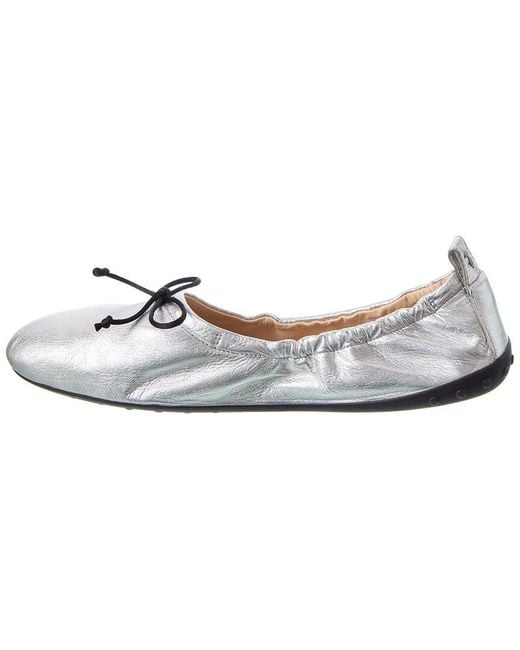 Tod's White Leather Ballerina Flat