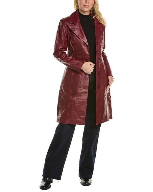 Badgley Mischka Red Triss Double-Breasted Leather Trench Coat