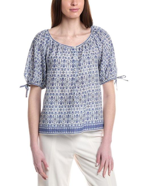 Max Studio Blue Tie Puff Sleeve Blouse