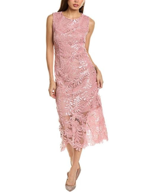 JS Collections Pink Jo Lace Tea-Length Dress