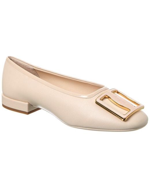 Ferragamo Natural Myrna Leather Ballerina Flat