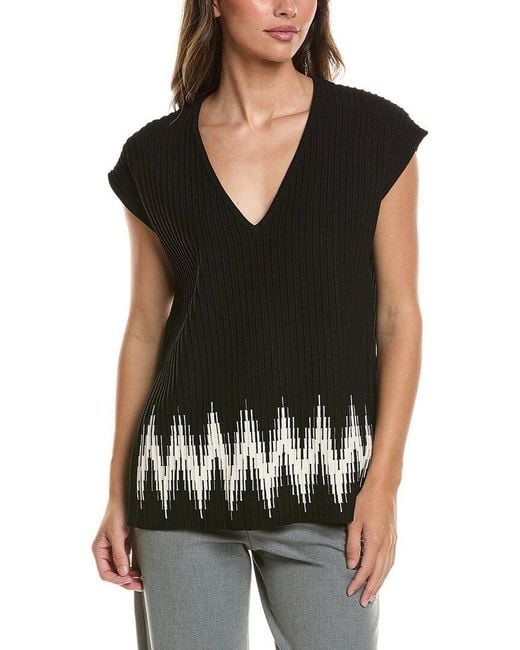 Autumn Cashmere Black Chevron Border Stitch Top