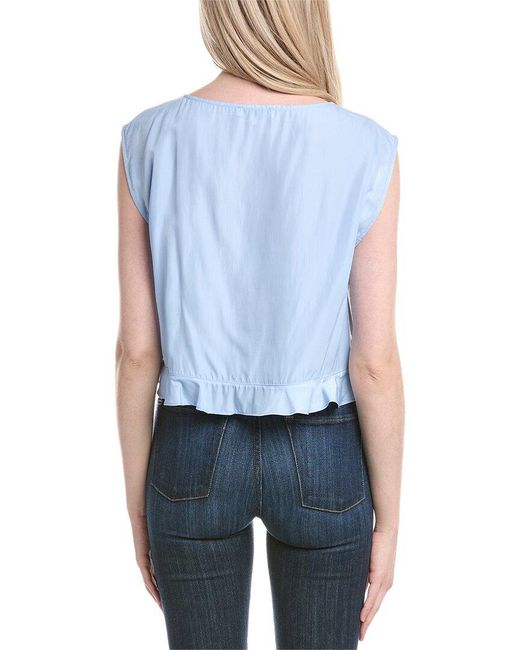 WeWoreWhat Blue Boat Neck Ruffle Top