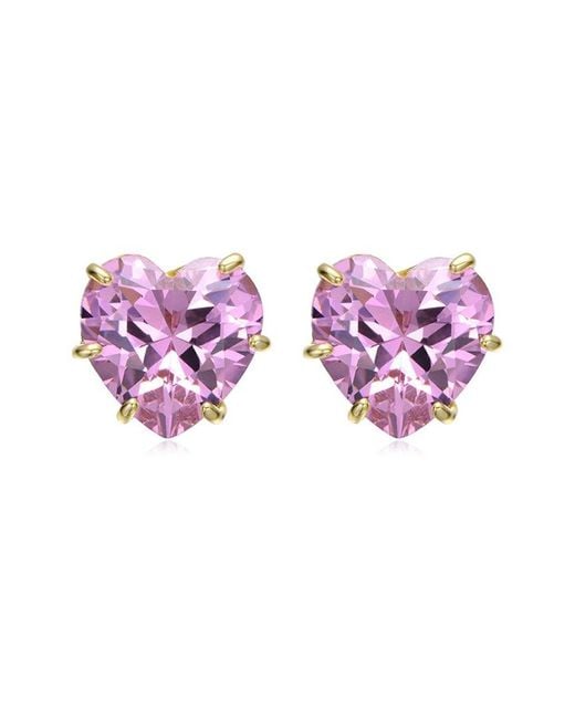 Rachel Glauber Pink 14K Plated Cz Stud Earrings
