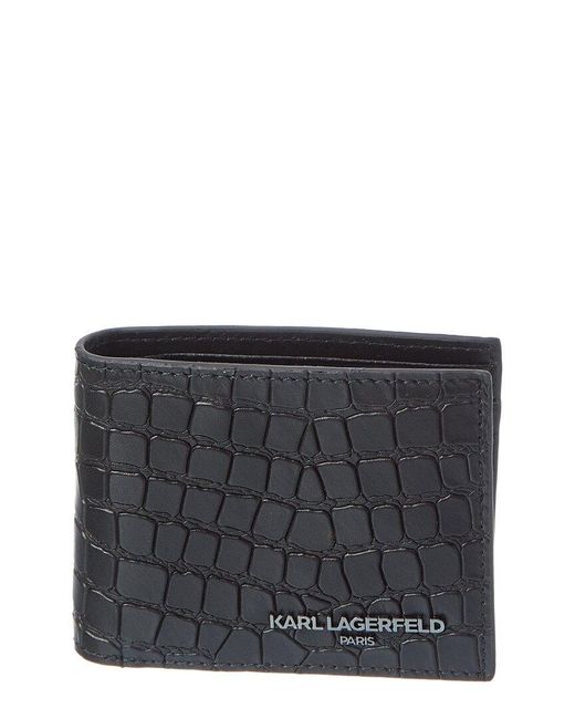 Karl Lagerfeld Gray Croc-Embossed Leather Billfold Wallet for men