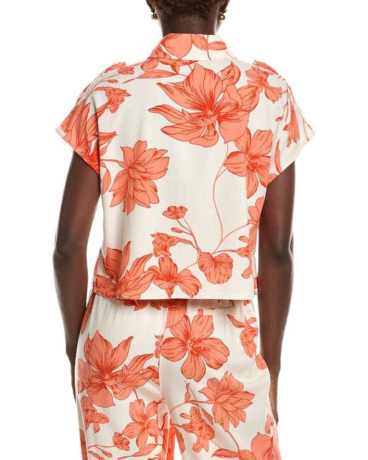 Laundry by Shelli Segal Red Blossoming Linen-Blend Camp Shirt