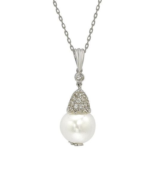 Suzy Levian Metallic Silver 0.37 Ct. Tw. Sapphire & 10mm Pearl Necklace