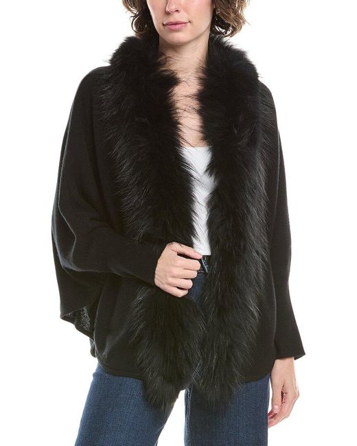 InCashmere Black Open Front Cashmere Poncho