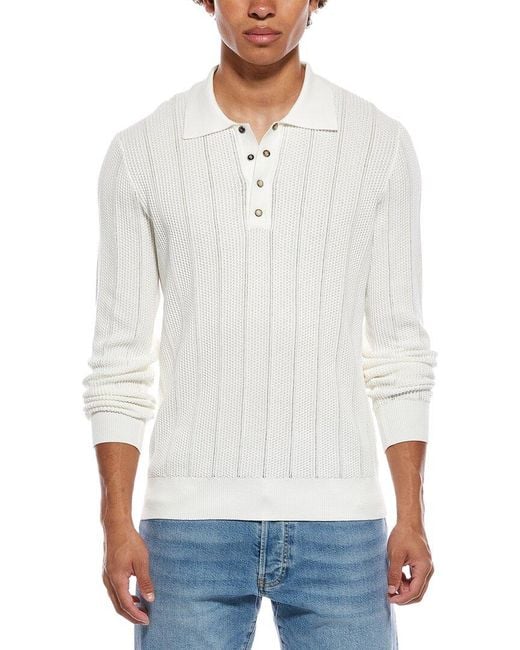 Brunello Cucinelli White Knit Polo Sweater for men