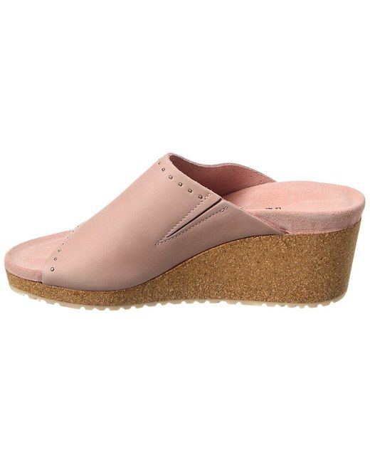 Birkenstock Pink Papillio By Namica Rivets Narrow Leather Wedge Sandal