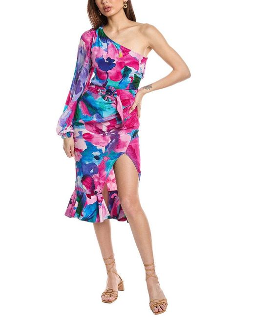 Hemant & Nandita White One-Shoulder Midi Dress