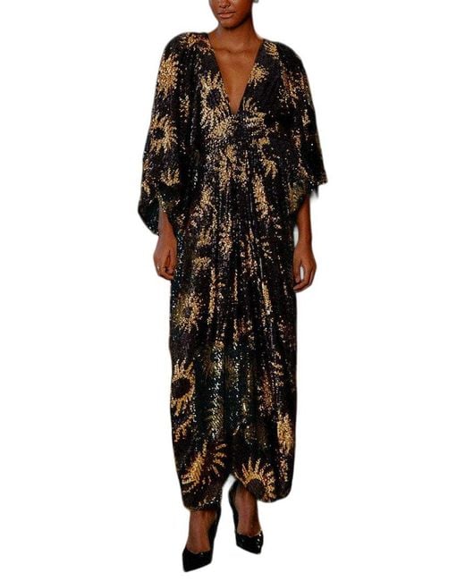 Farm Rio Black Sunny Mood Sequin Maxi Dress