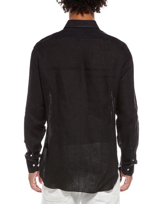 Isaia Black Milano Mix Linen Dress Shirt for men
