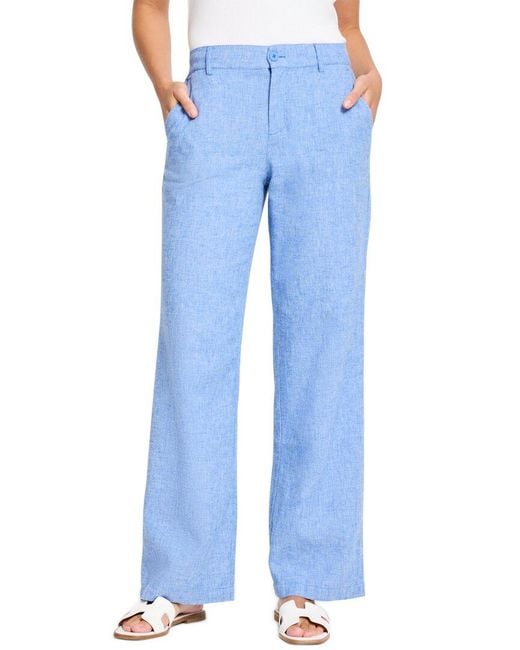 NIC+ZOE Blue Eliot Linen-Blend Wide Leg Pant