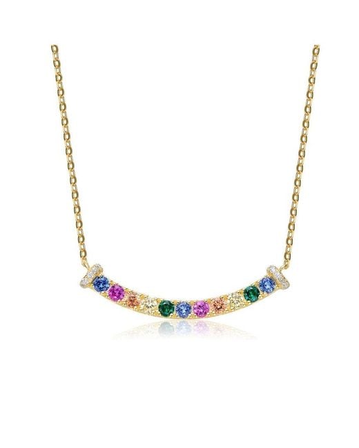 Genevive Jewelry Metallic 18k Over Silver Cz Bar Necklace