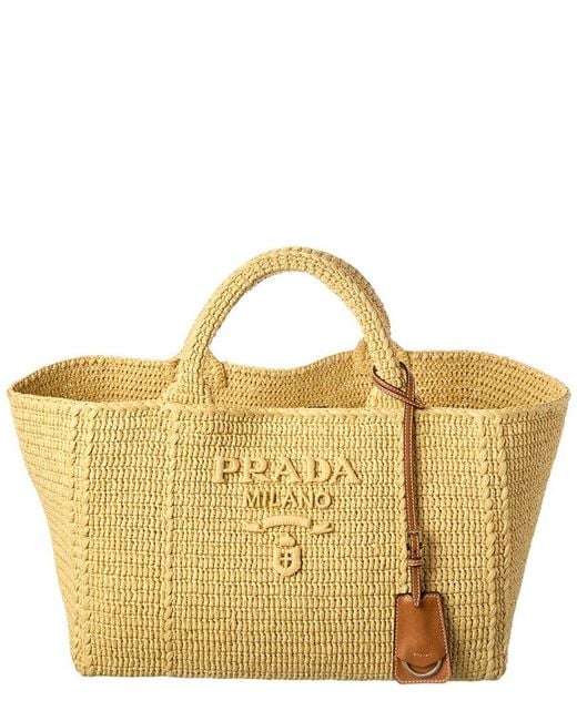 Prada Metallic Crochet Large Raffia Tote