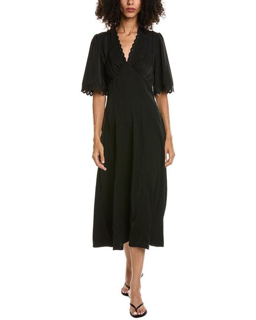 Max Studio Black Elbow Sleeve Scallop Midi Dress