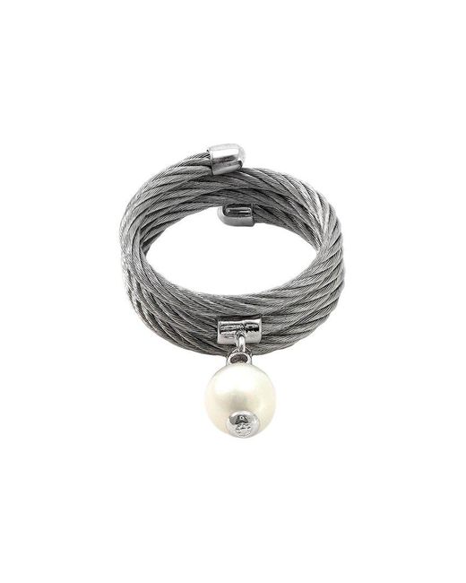 Diamond Select Cuts Metallic 0.01 Ct. Tw. Diamond & 5.5-6.5Mm Pearl Ring