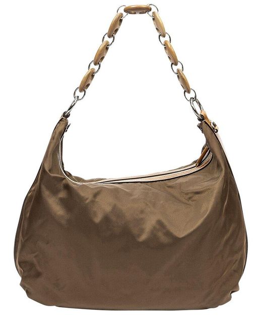 Prada Brown Tessuto Nylon Wood-Trim Hobo Bag (Authentic Pre-Owned)