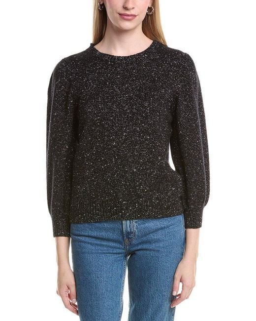 Autumn Cashmere Black Puff Sleeve Wool & Cashmere-Blend Sweater