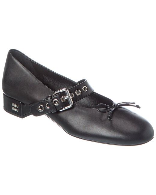 Miu Miu Black Logo Leather Flat