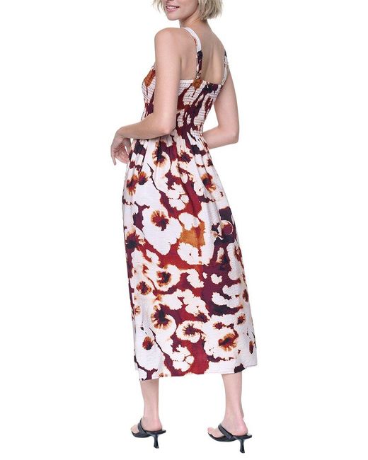 DKNY Red Printed Smocked Dress