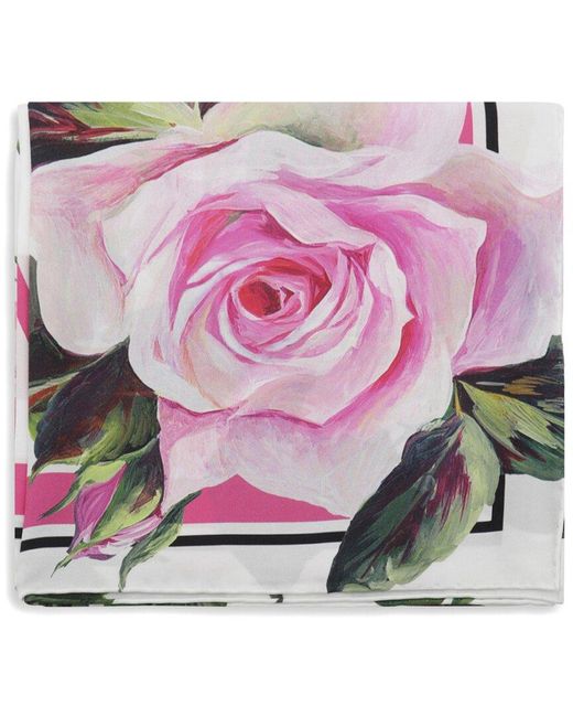 Dolce & Gabbana Pink Floral Print Silk Scarf
