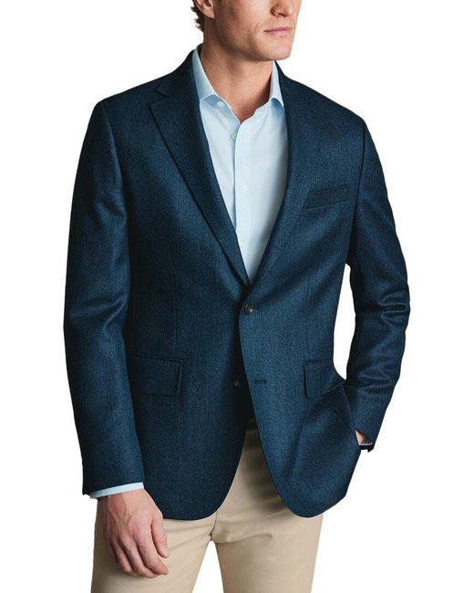 Charles Tyrwhitt Blue Twill Wool Texture Slim Fit Blazer for men