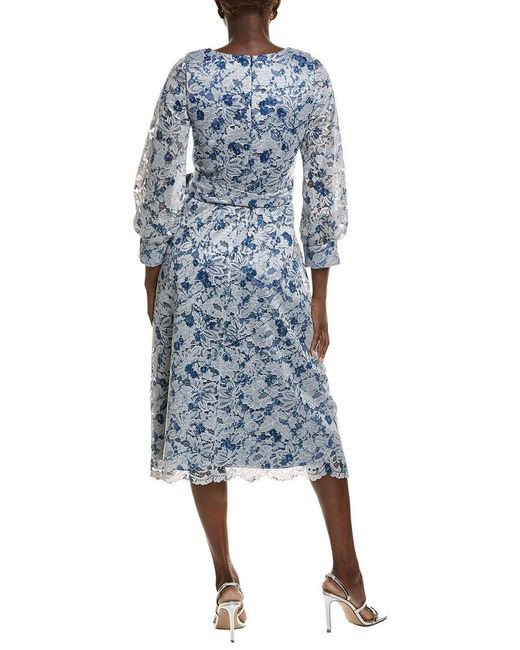 Rene Ruiz Blue Abstract Lace Midi Dress