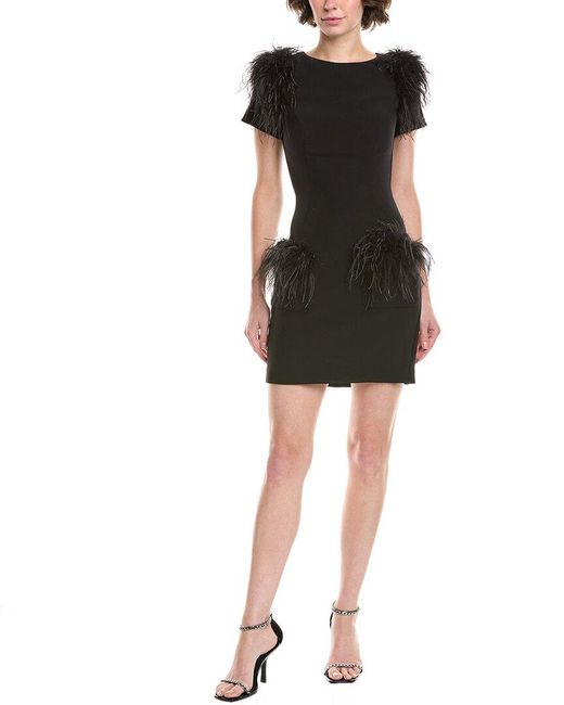 Jovani Black Feather-Trim Cocktail Dress