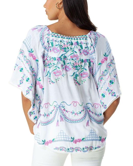 Hale Bob Blue Flutter Sleeve Top