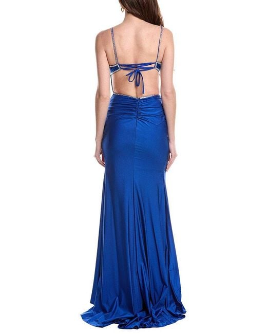 Jovani Blue Solid Gown