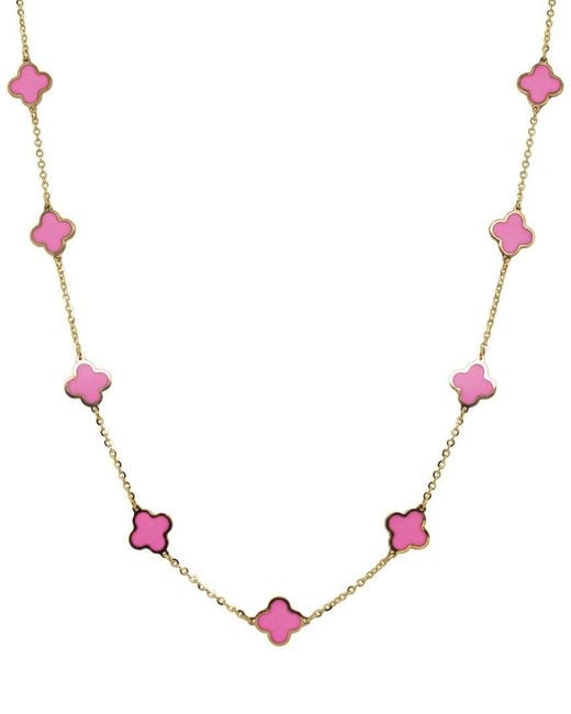 Italian Gold Pink 14K Agate Clover Layered Necklace