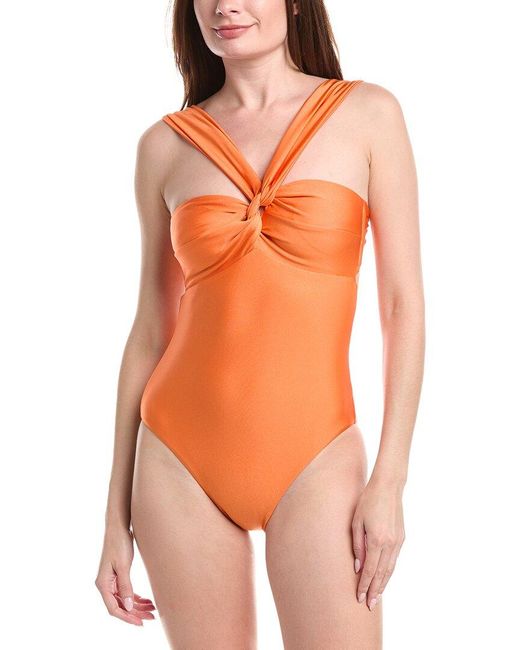 MILLY Orange Betsy Gloss Draped Bandeau One-Piece