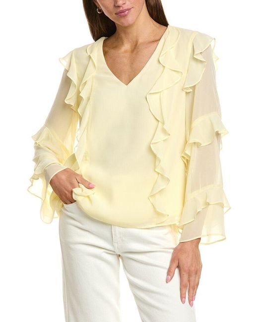 1.STATE Yellow Long Sleeve Ruffle Top