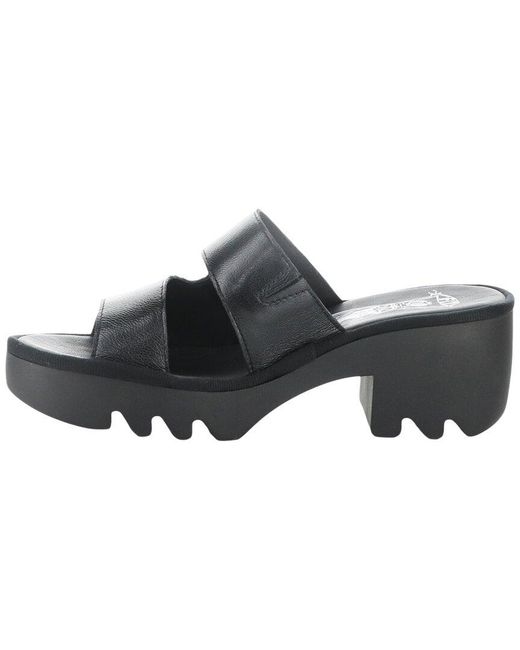 Fly London Black Tech Leather Sandal