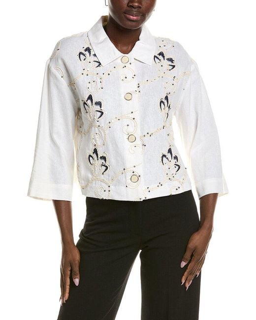 Vince Camuto White Linen-Blend Top