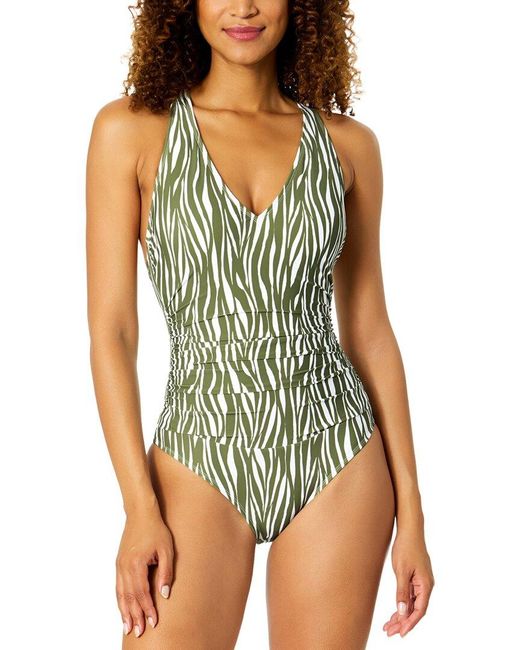 Anne Cole Green V Neck Crossback One-Piece