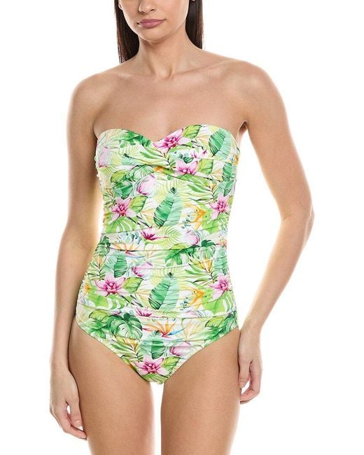 Nicole Miller Green Twist Front Ruched One-Piece