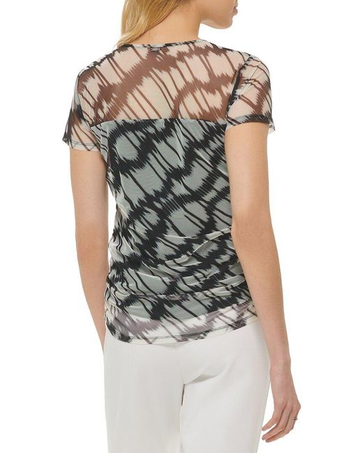 DKNY Blue Printed Mesh Top