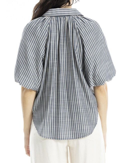 Max Studio Blue Bubble Sleeve Button Front Shirt