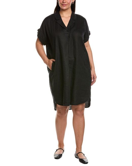 Eileen Fisher Black Mini Notch Collar Linen Dress