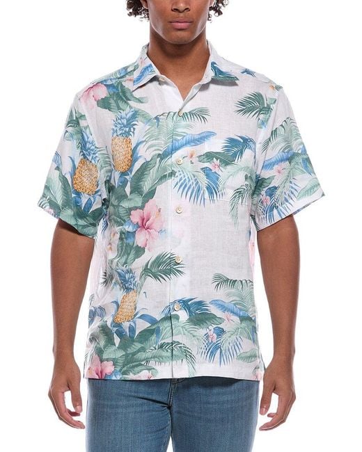 Tommy Bahama Blue Pineapple Petals Linen Camp Shirt for men