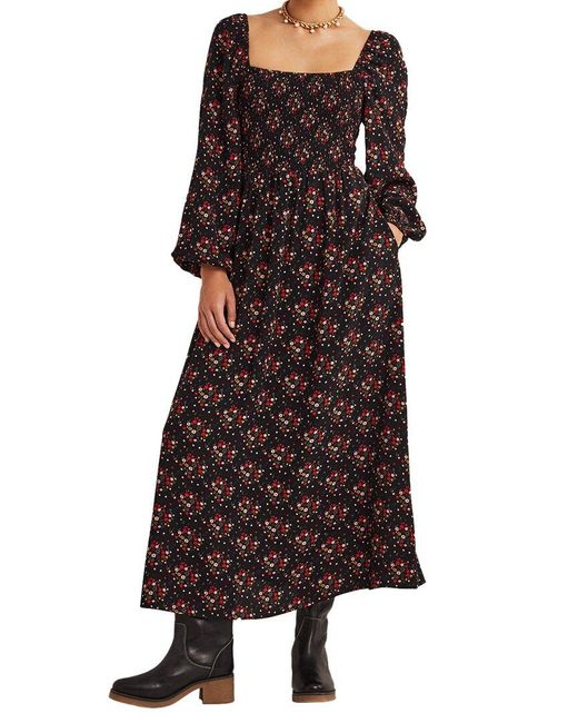 Boden Brown Square Neck Smocked Maxi Dress
