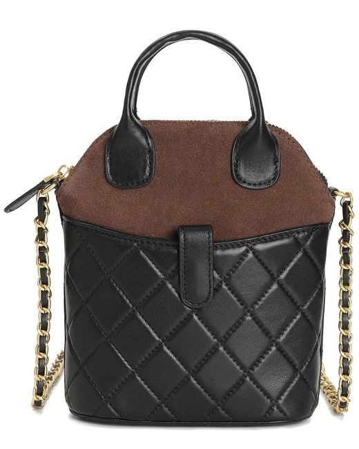 Tiffany & Fred Paris Black Mini Quilted Suede & Leather Tote
