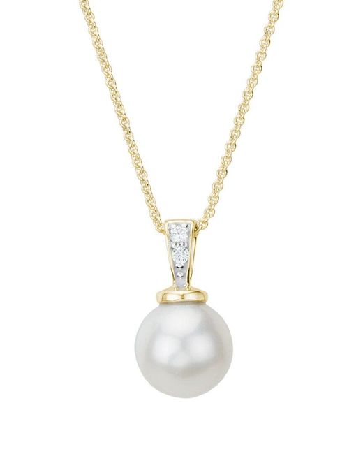 Pearls Metallic 14k Diamond 0.02 Ct. & 8mm Pearl Pendant Necklace