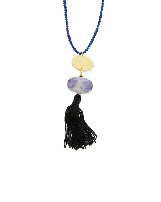 Kenneth Jay Lane White Plated Tassel Necklace
