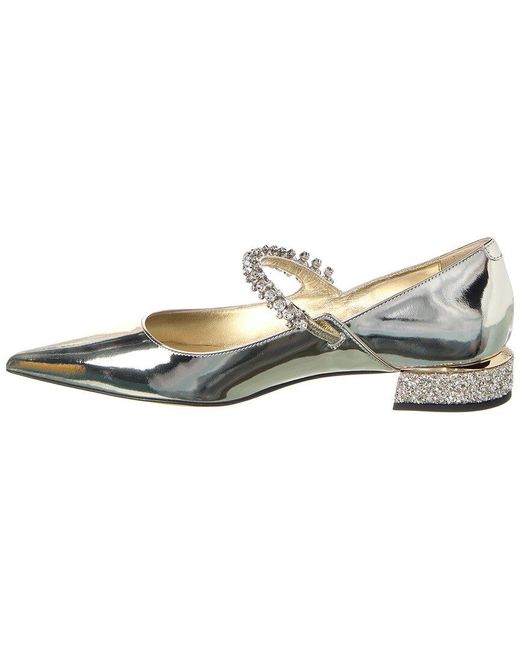 Jimmy Choo White Bing Leather & Glitter Flat