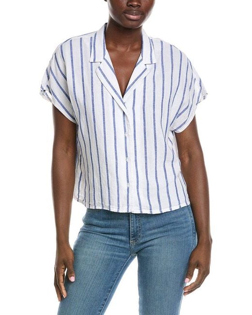 Z Supply White Parallel Button Down Linen-Blend Top